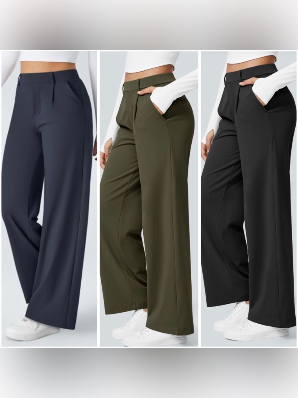 HALARA Wide-Leg High-Rise Pants in Navy, Olive & Black (3 pants)